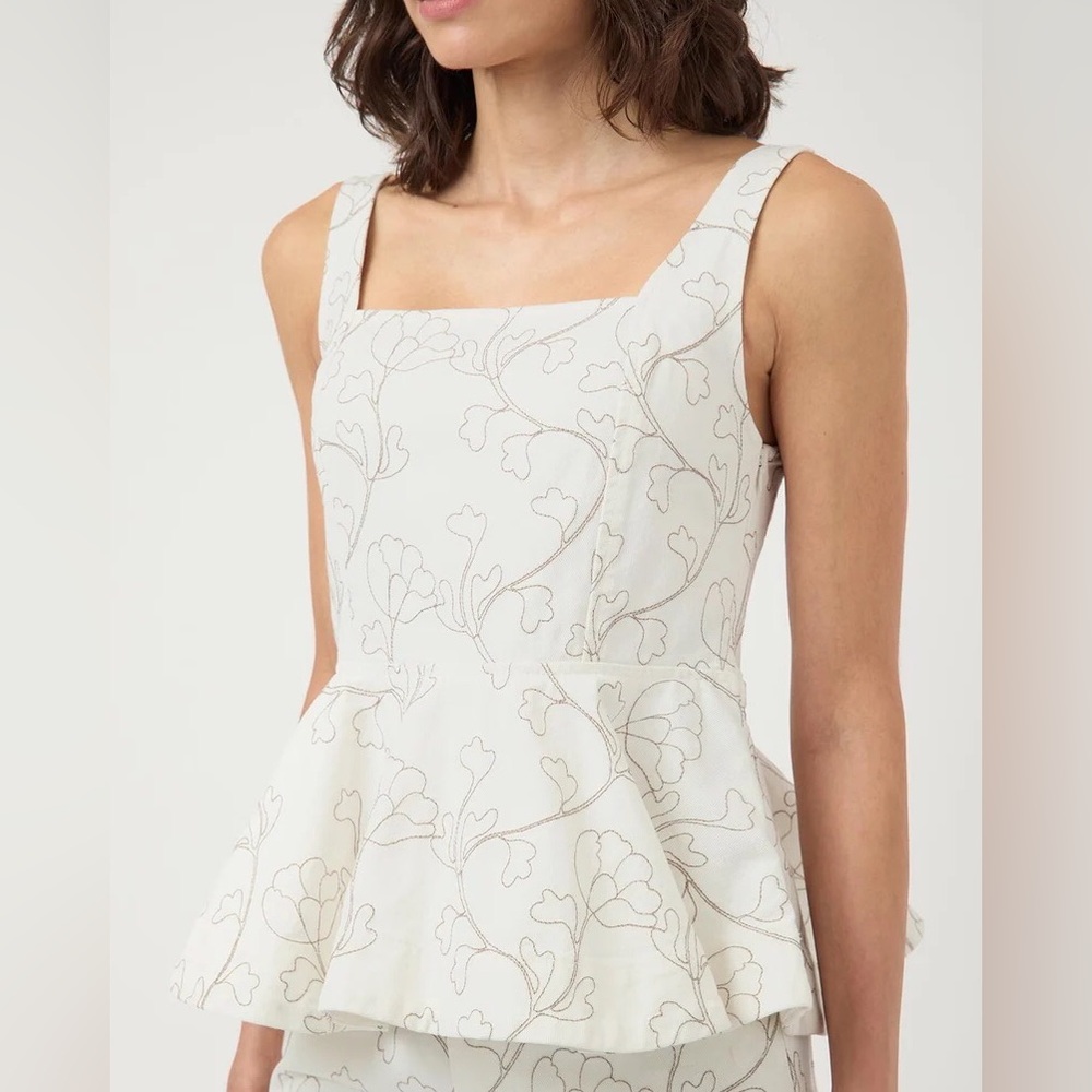 Y.A.S Bluma Embroidered Denim Peplum Top NWOT